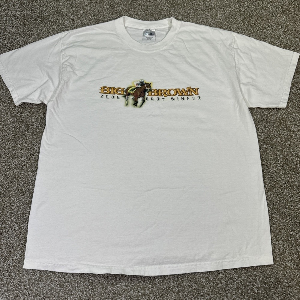Vintage Kentucky Derby Shirt 2008 Big Brown White Tee Large